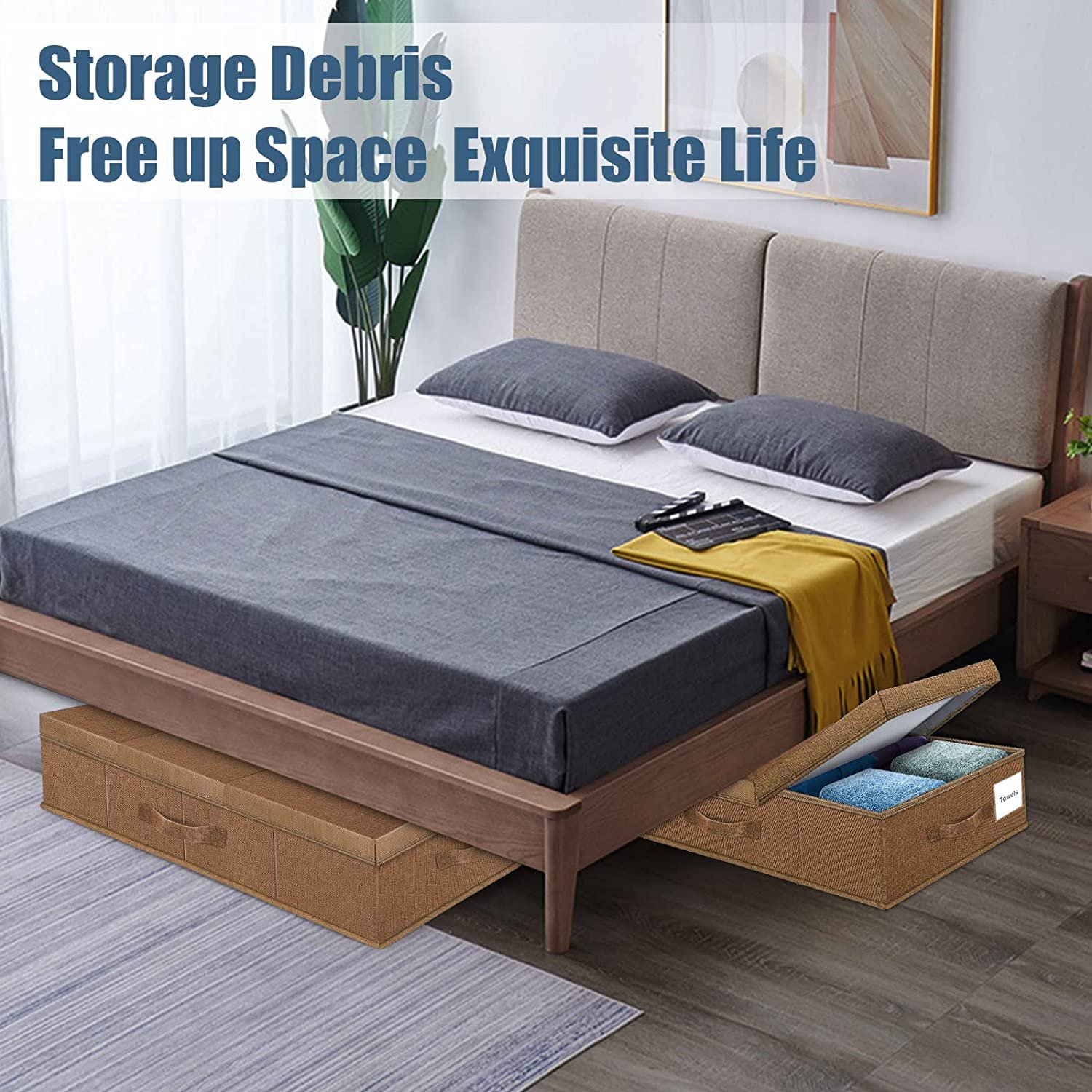 dxynlzq HCOCM   Underbed Storage Containers Bin with Lids (2pcs) Large Under Bed Storage Organizer Box with Handle  Foldable Under the Storage Bags for Organizing Clothes  Shoes  Blankets