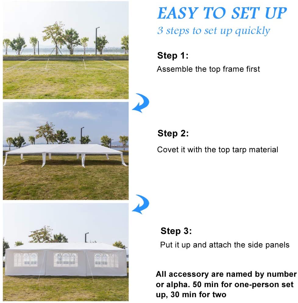10'x30' Outdoor Canopy Party Wedding Tent White Gazebo Wedding Canopy with 7 Removable Walls