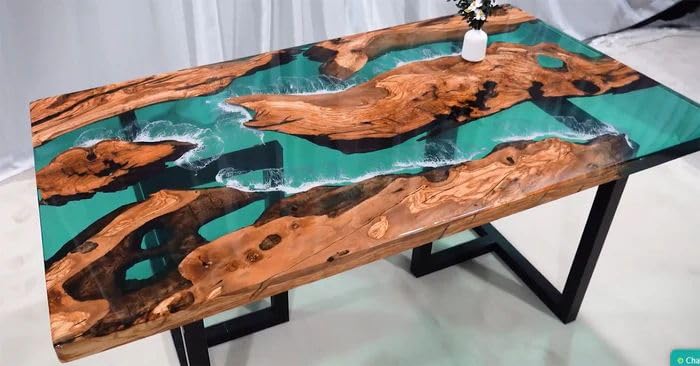 CT Copper Tailor Custom Epoxy Live Edge Dining Table for 8 People,42" W,90" L,Rectangular Natural Wooden Table Top with Metal Table Legs,for Meeting, Kitchen,Dining Room&Living Room,Walnut,KCT4