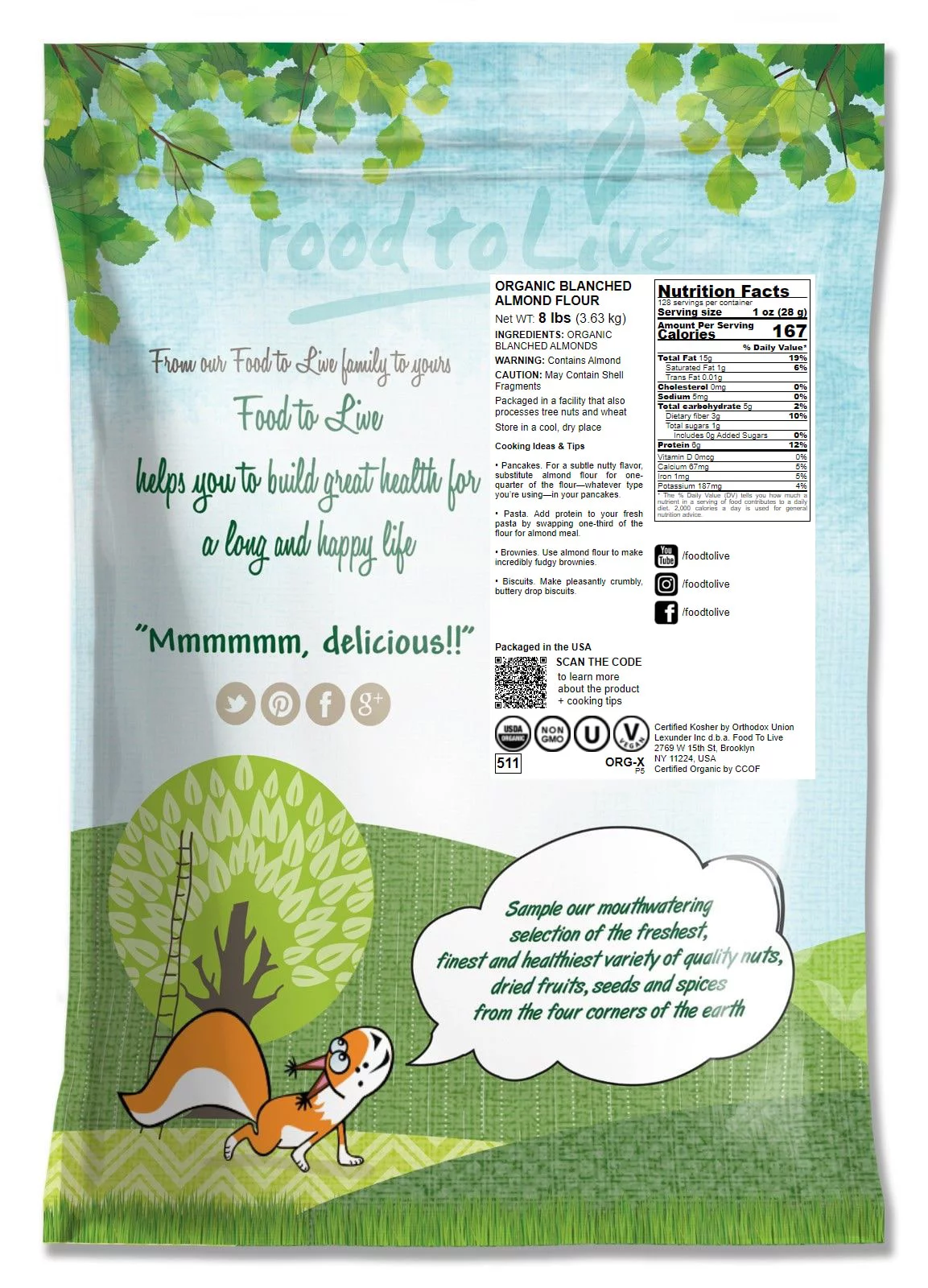 Organic Blanched Almond Flour, 8 Pounds — Non-GMO, Kosher, Vegan — by Food to Live