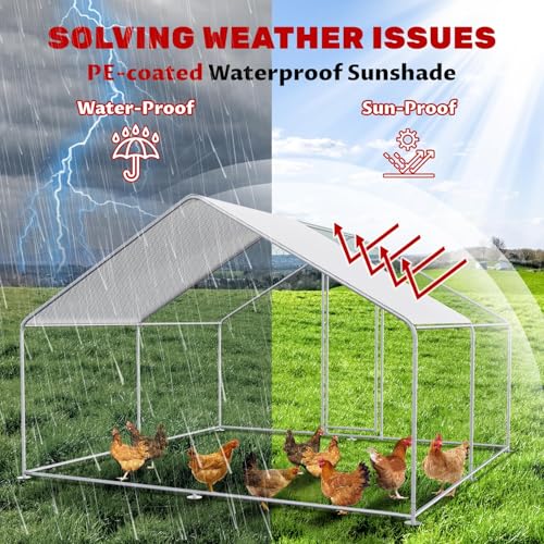 Large Chicken Coop for 20 Chickens Metal Chicken Run with Waterproof Cover for Walk-in Chicken Run for Yard Outdoor Poultry Cage
