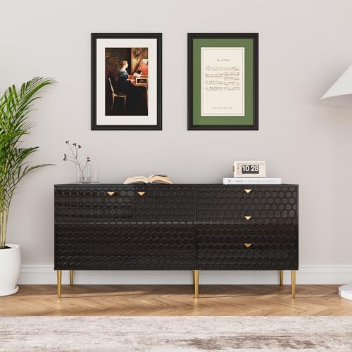 Sideboard Buffet Cabinet, 48 Inch Modern Storage Cabinet with 3 Doors and Adjustable Shelves, Free-Standing Cabinet with Gold Legs for Living Room, Dining Room, Entryway, Office,White
