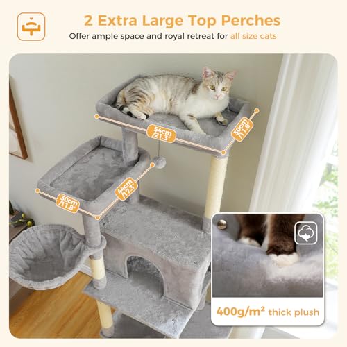PAWZ Road Large Cat Tree, 73 Inches Tall Wooden Cat Tower with 2 Spacious Hammocks,2 Big Top Beds,8 Fully Scratching Posts and Natural Wood Posts, Multi Cat Tree for Indoor Cats Large Adult-XL