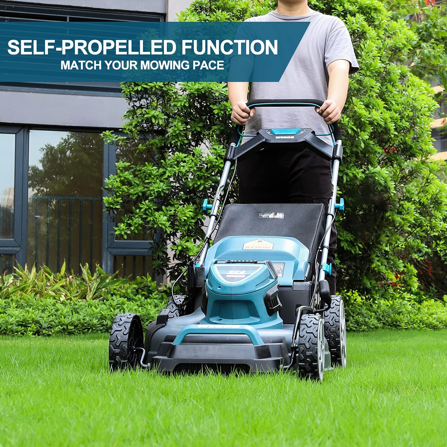 WESCO 60V Self-Propelled Cordless Lawnmower, 21 inch Brushless Push Lawn Mower, 3-in-1 Mower, 5.0Ah Battery and Fast Charger