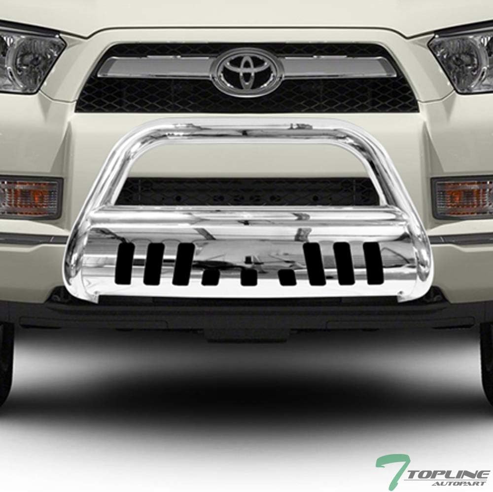 Polished Stainless Steel Bull Bar Brush Push Front Bumper Grill Grille Guard With Skid Plate Compatible With 10-23 Toyota 4Runner