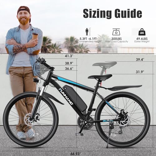 Electric Bike for Adults, Peak 1000W Ebike, 50Miles 21.7MPH Adult Electric Bicycles, 26" Electric Mountain Bike 48V 374.4WH Battery, Commuter E Bike with Adjustable Stem, Fenders, 21 Speed
