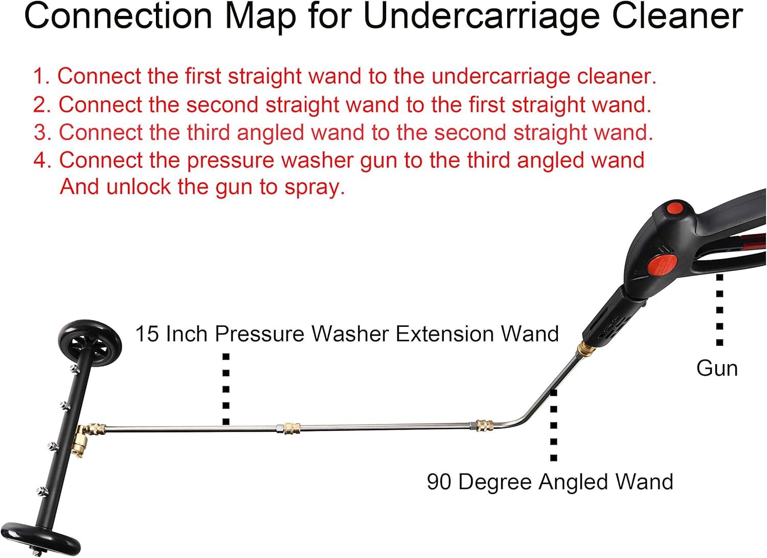 Tool Daily Dual-Function Undercarriage Cleaner,Surface Cleaner for Pressure Washer, 16 Inch, Underbody Car Wash Water Broom with 3 Pieces Extension Wand, 4000 PSI Pack of 2