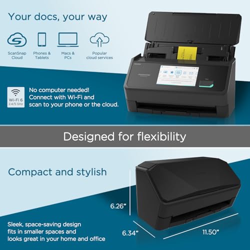 ScanSnap iX2500 Wireless or USB High-Speed Cloud Enabled Document, Photo & Receipt Scanner with Large Touchscreen and 100 Page Auto Document Feeder for Mac or PC, White