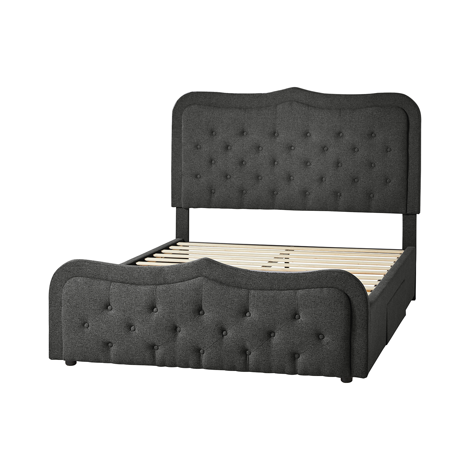 Modern King Platform Bed Frame with 7 Color LED Lights Button Adjustable Tufted Upholstered Headboard Storage Drawers Footboard Charcoal