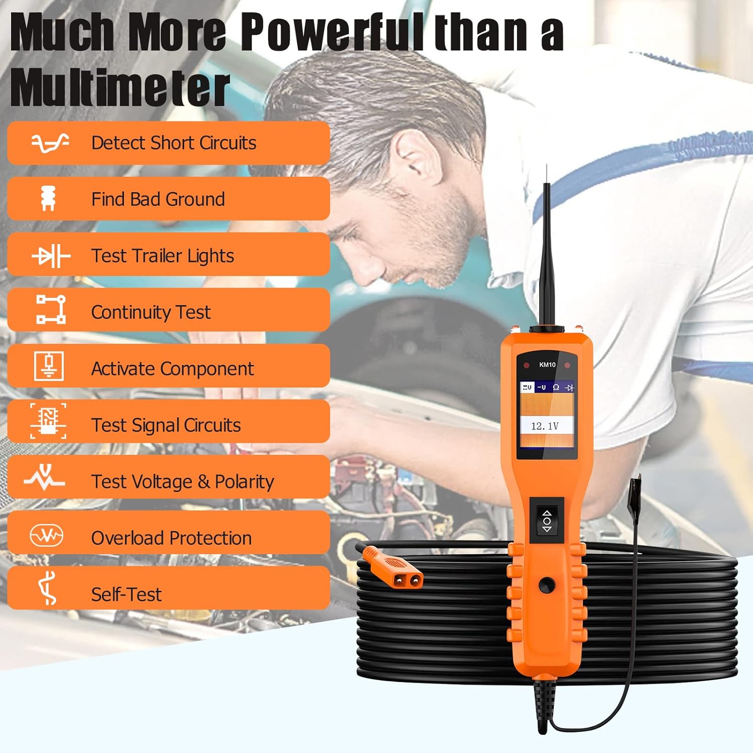 KZYEE KM50 Power Circuit Probe Kit, 12V 24V Automotive Circuit Tester Electrical System Tool, Frequency Duty Cycle Fuel Injection Circuit, AC DC Resistance Digital Voltage Tester, Short Finder