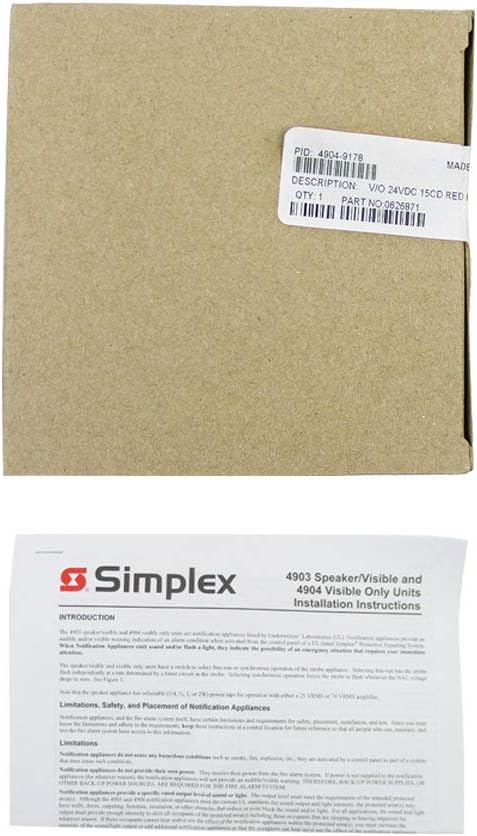 Simplex 4904-9178 V/O Wall Mount Strobe Fire Alarm, Red Pack of 2