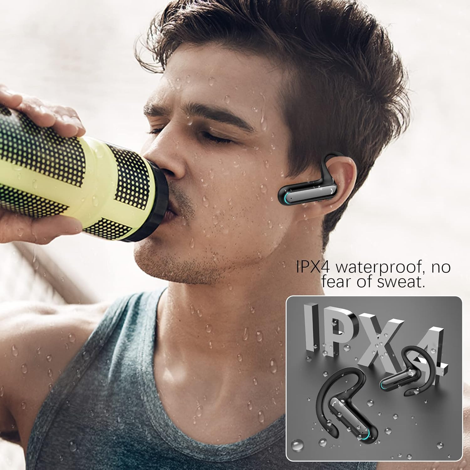 Open Ear Headphones True Wireless Earbuds with Earhooks and Charging Case, Bluetooth 5.2 Sport Open Ear Earbuds Waterproof Wireless Headphones Open Earbuds Built-in Mic for Running/Walking/Workout Pack of 2