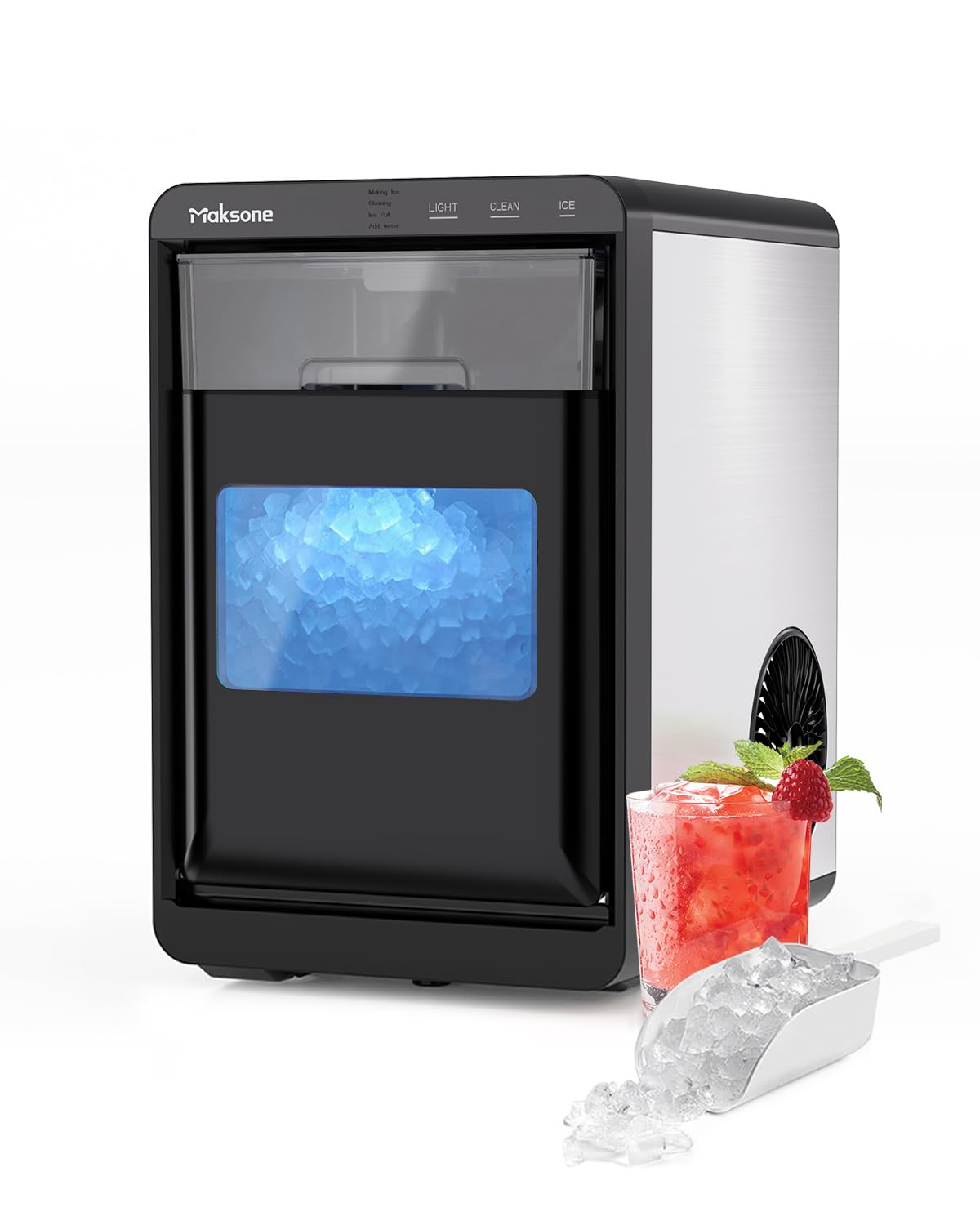 Maksone Nugget Ice Maker Countertop,44lbs/Day,Self-Cleaning ice Machine with Pebble ice,One-Click Operation,for Home/Kitchen/Office