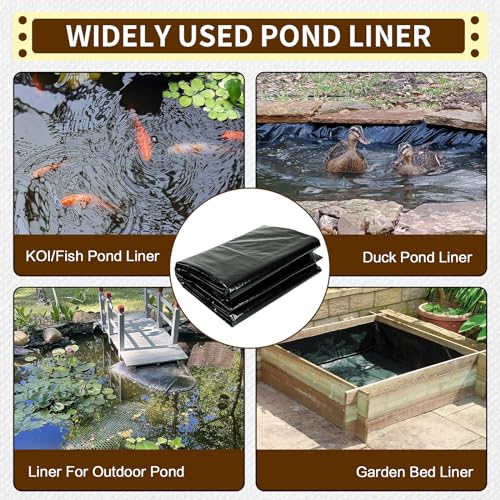 25X25FT Reinforced large PE pond liner, KOI pond liners for outdoor ponds, Enhanced 5-layer structure pond liner for fish, duck, garden raised bed and waterscape pond(0.63oz/sq ft thickness)
