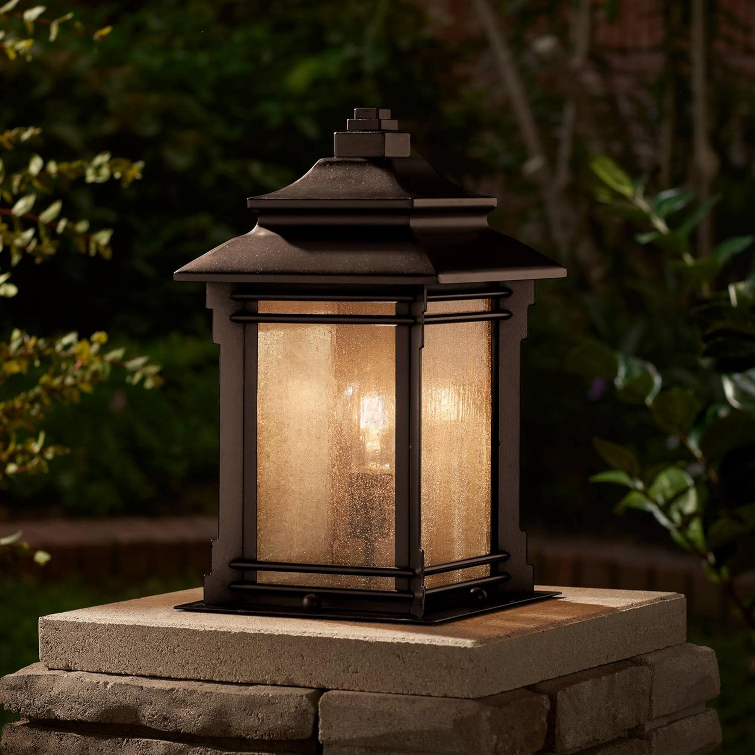 Franklin Iron Works Hickory Point Rustic Farmhouse Outdoor Pier Mount Light Fixtures Set of 2 Walnut Bronze 16 1/2" Frosted Cream Glass for Exterior Barn Deck House Porch Yard Patio Outside Garage
