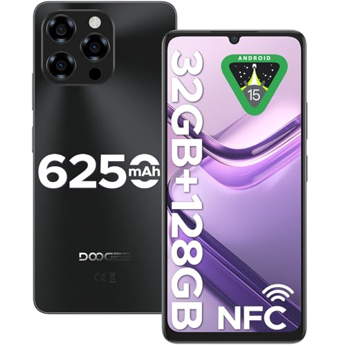 DOOGEE Note 58 Android 15 Unlocked Cellphone,32GB+128GB/2TB Expand Cell Phone with 6.75" HD+ Waterdrop Screen, 6250mah Battery,4G Dual Sim Unlocked Smartphone, Widevine L1/NFC/OTG/Face Unlock, Black