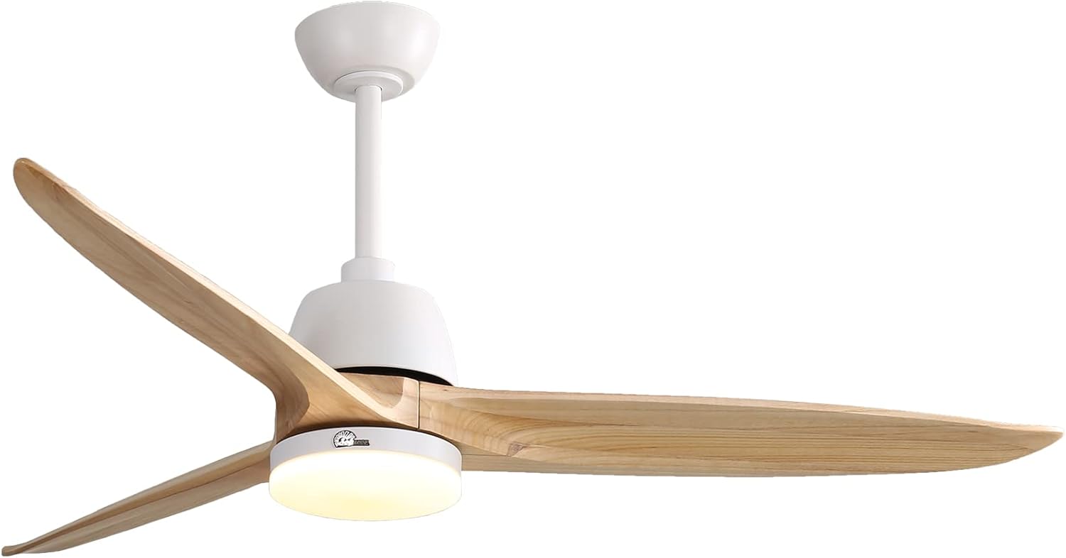 Sofucor 60 Inches Ceiling Fan With Lights 3 Carved Wood Fan Blade Noiseless Reversible Motor Remote Control