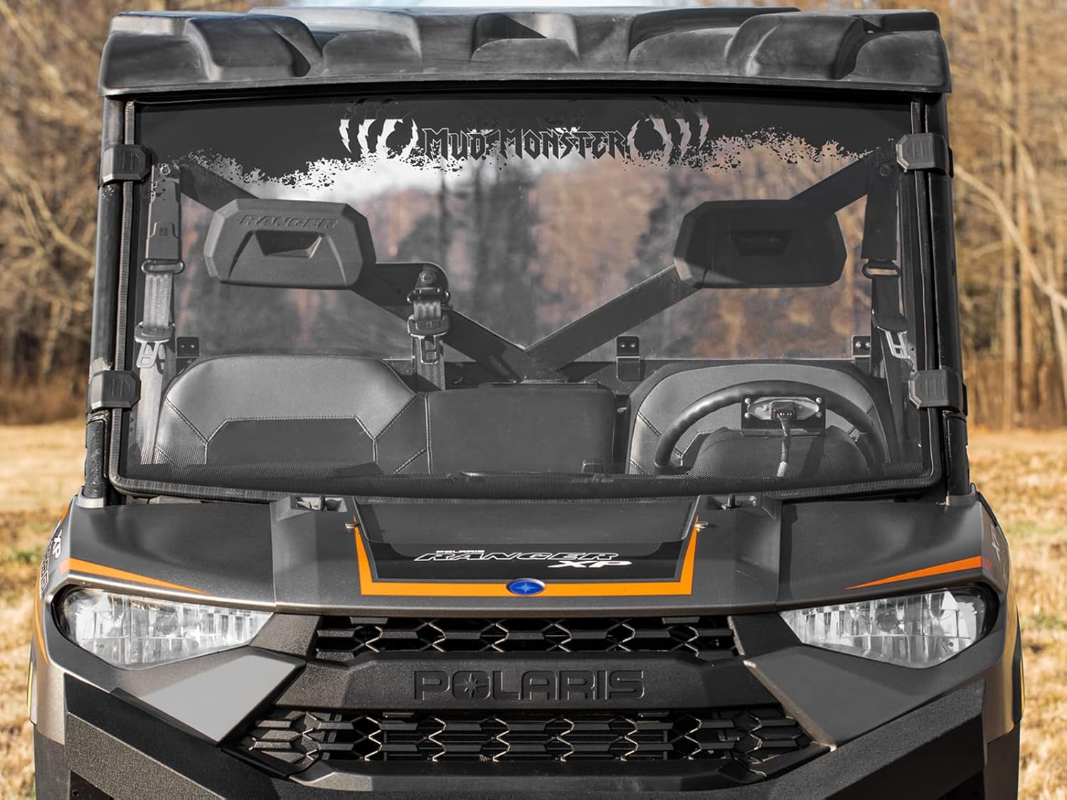 SuperATV Clear Scratch Resistant Full Windshield for Polaris Ranger XP 1000 / Crew (See Fitment) | 1/4 Polycarbonate | Protects Against Debris and Elements | Mountains Windshield Print | USA Made!