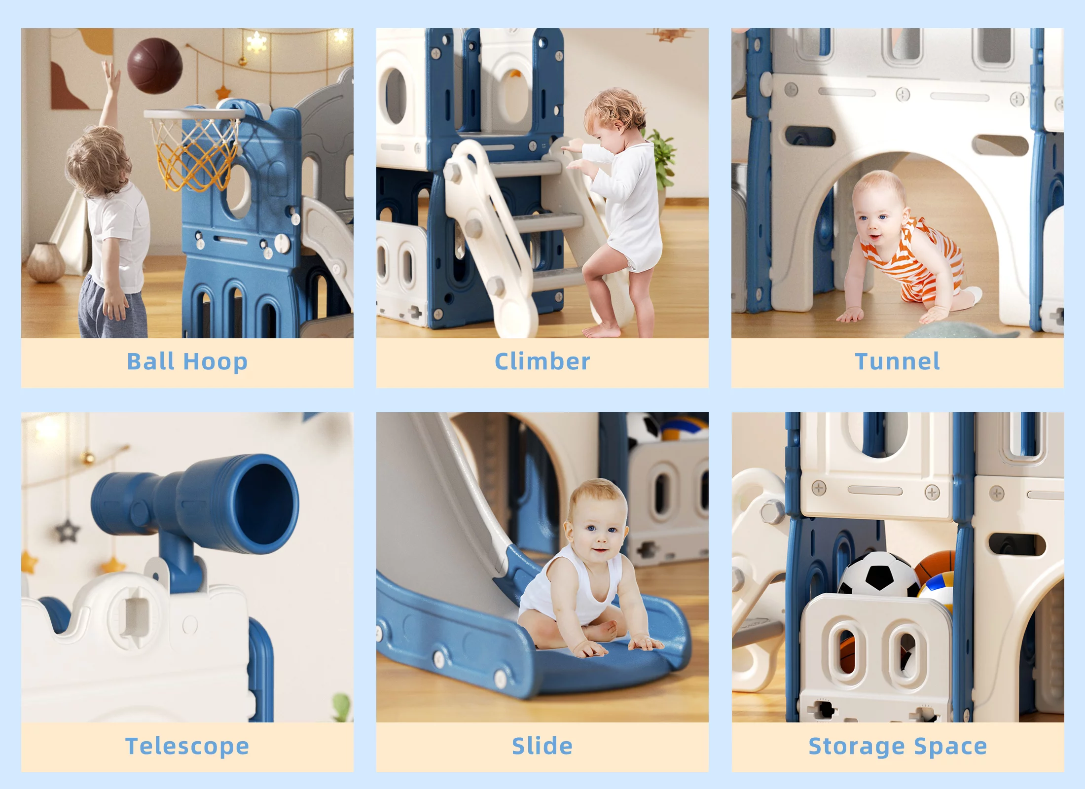 XJD 8 in 1 Toddler Slide with Climber, Kids Slide for Toddlers Age 1+,Basketball Hoop,Tunnel and Storage Space,Slide Toddlers Playset playground Outdoor Indoor play Set