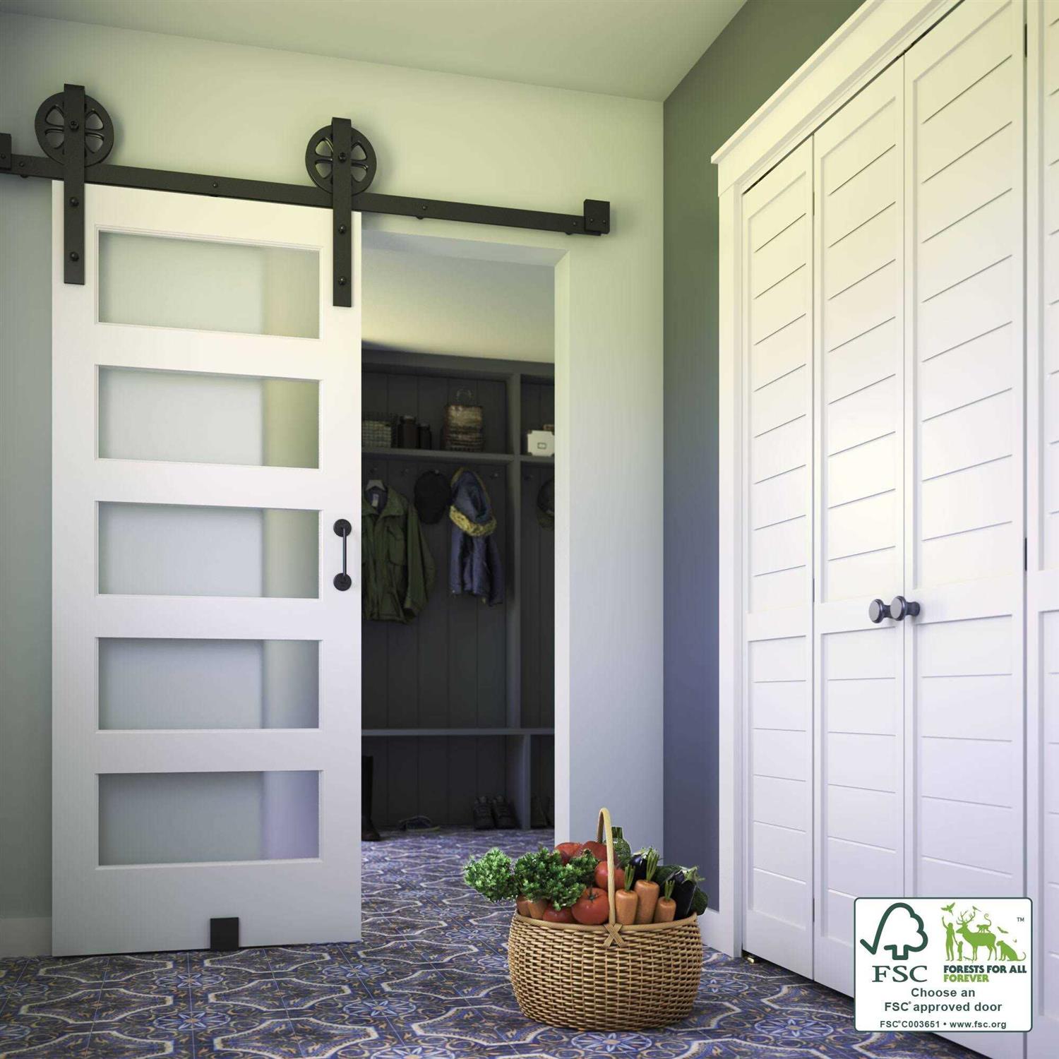 EightDoors 5-Lite Frosted Glass White Prefinished Solid Wood Core Barn Door - Shop Hardware Tools Online Store