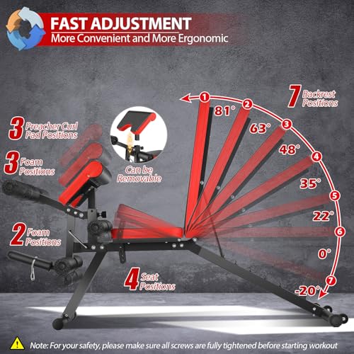 OPPSDECOR Adjustable Weight Bench with Leg Extension, Leg Curl - 800 LBS Heavy Duty Workout Bench for Home Gym - Preacher Curl, Flat, Incline, Decline Sit Up - Full Body Workout