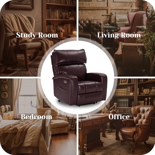 Power Lift Recliner Chair with Adjustable Headrest for Elderly, Electric Recliners with Heat & Massage, USB & Type C Ports, Reclining Single Sofa Chair, Leather