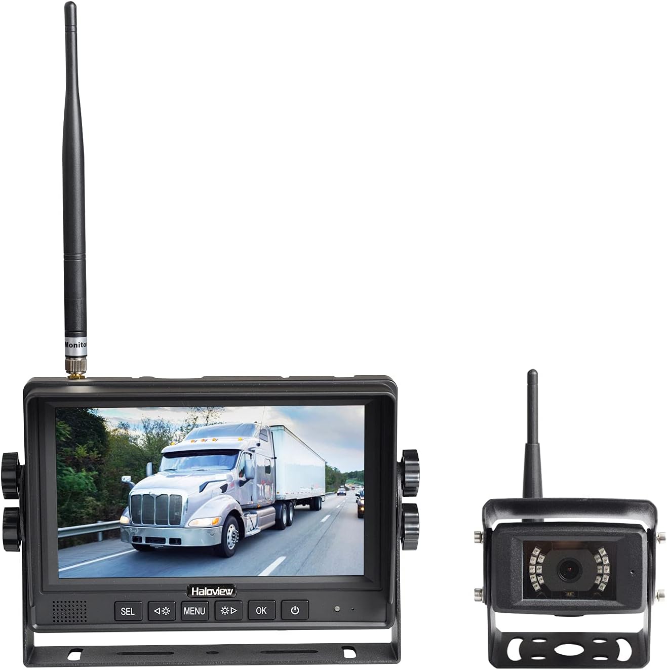 Haloview MC7108 Wireless RV Backup Camera System 7'' Monitor Built in DVR Rear View Camera with Infrared Night Vision and Wide Viewing Angle for Truck/Trailer/RV/Pickups/Camping Car/Van/Farm
