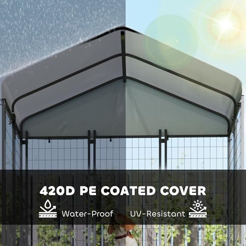 PawHut 4.6' x 4.6' x 5' Dog Kennel Outside, Welded Wire Outdoor Dog Kennel Run with Waterproof & UV Resistant Cover, for S&M Breeds, Chickens, Ducks, Black