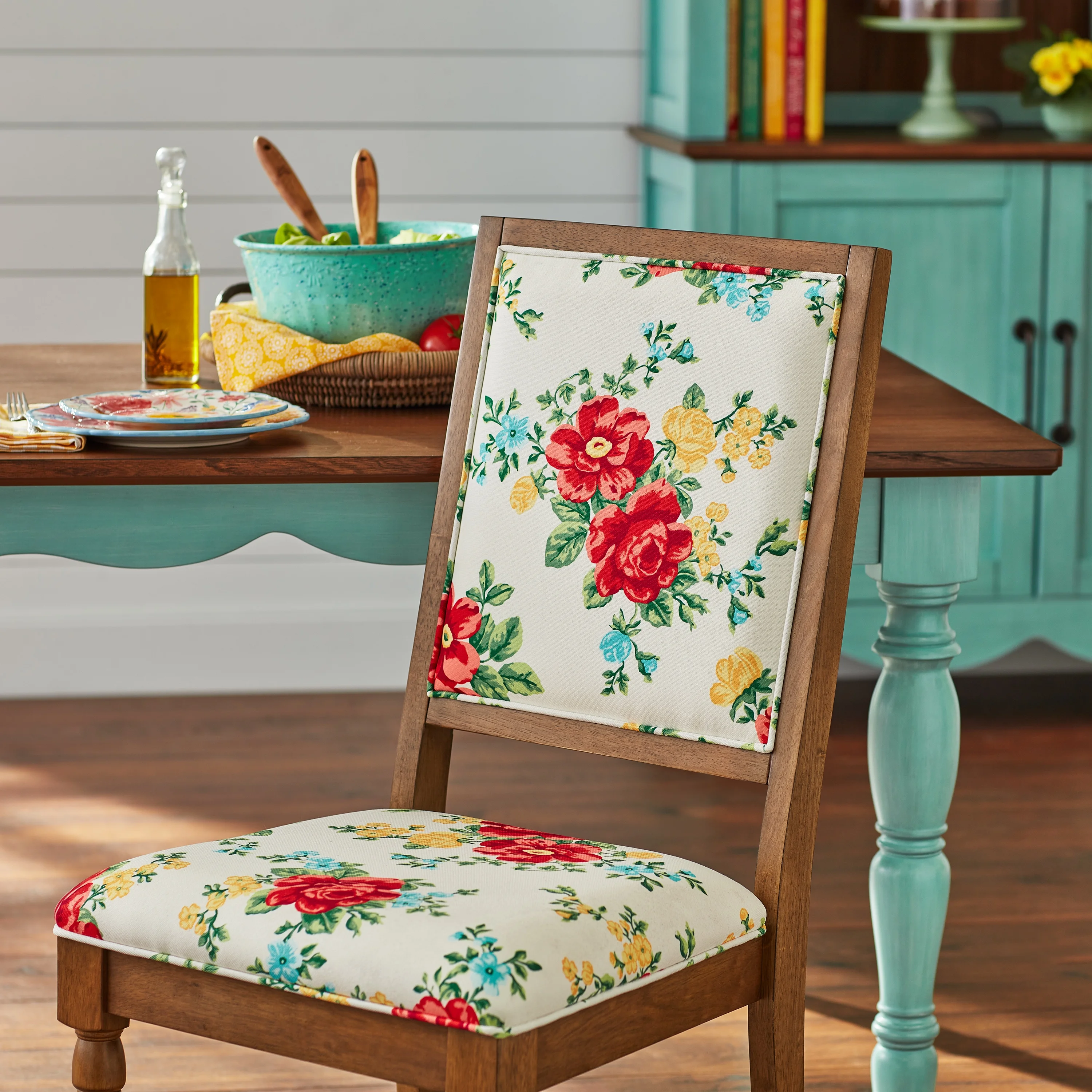 The Pioneer WomanCallie Vintage Floral Dining Chairs Made With Solid Wood Frame, Set of 2, Walnut Finish