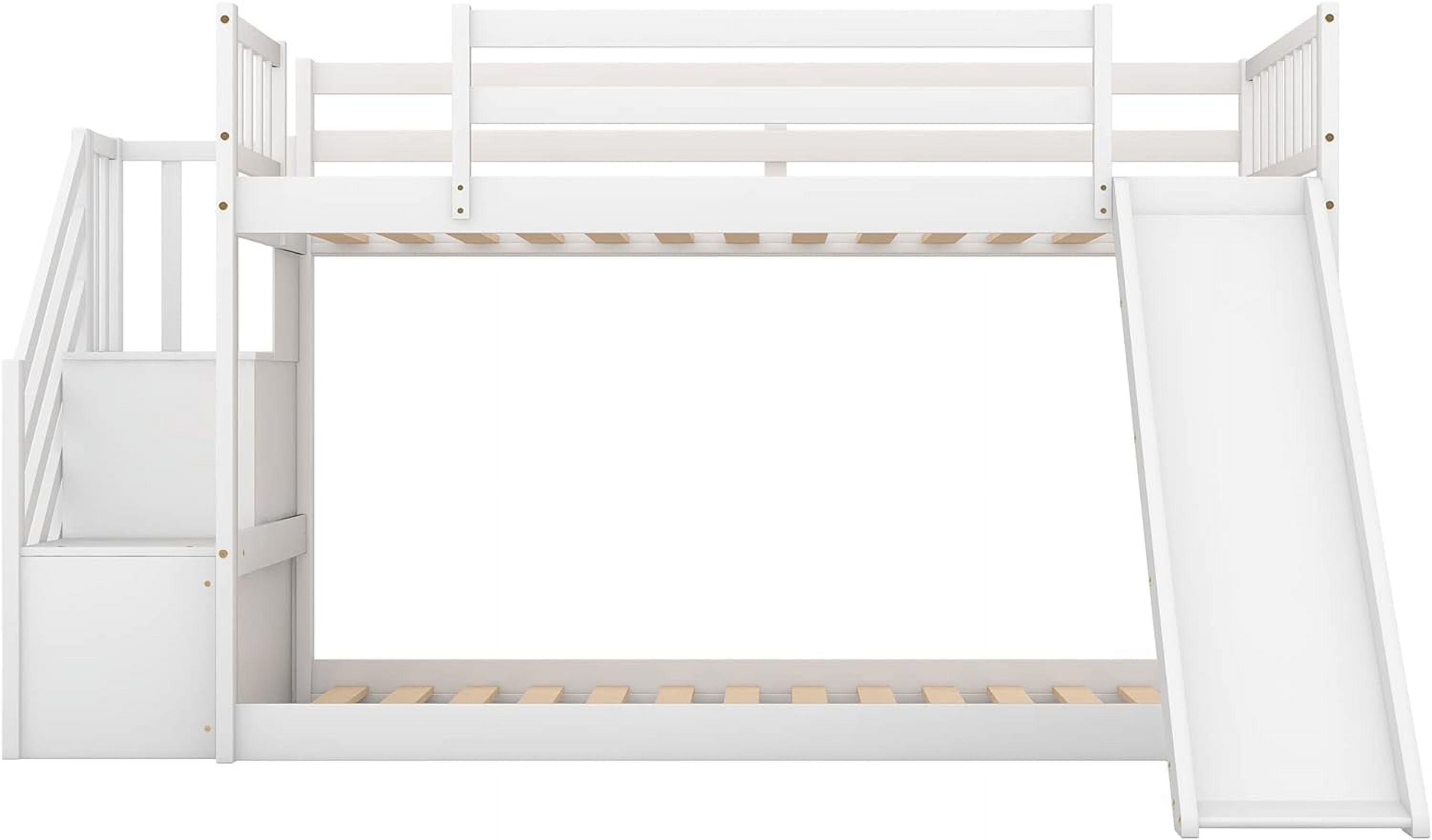 Kids Bunk Bed With Stairs, Over Bunk Bed With Stairs And Slide, Low Bunk Bed For Toddlers Wood, Bunk+Bed+With+Slide, White