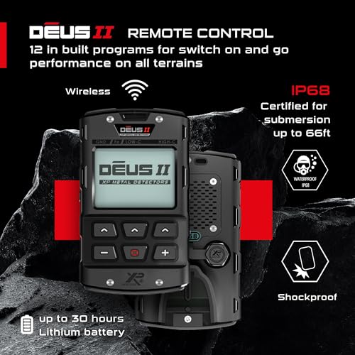 XP Metal Detector Deus II - Waterproof and Multi Frequency, Ideal for Treasure and relic Hunting - with 9" FMF Coil, Remote Control, WS6 Wireless Headphones & S-Telescopic stem (DEUS2-22FMFRCWS6EA)