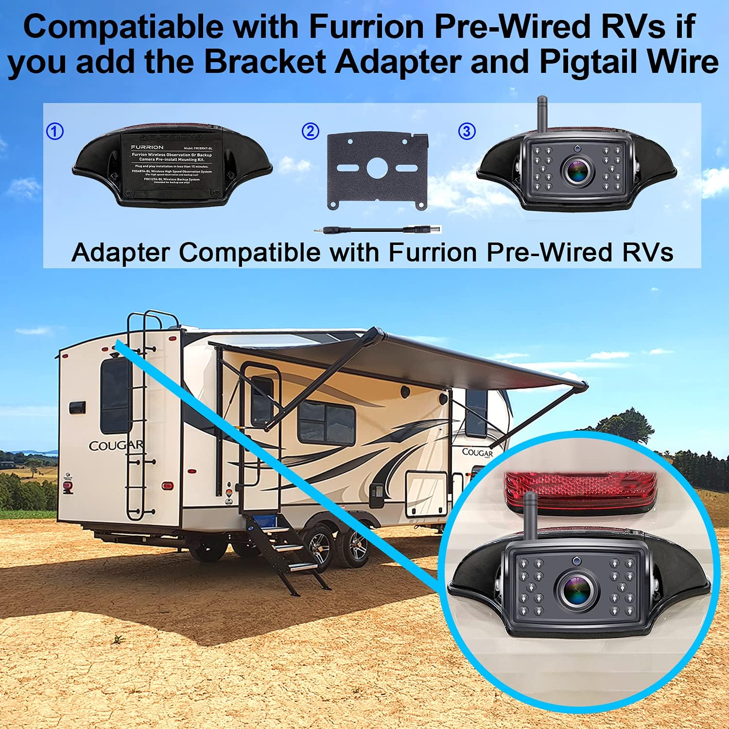 Trailer Backup Camera HD 1080P Back Up Camera Systems Wireless with 7 Inch DVR Monitor Car Security Camera System for Truck RV Camper Adapter Compatible with Furrion Pre-Wired RVs - AMTIFO A5