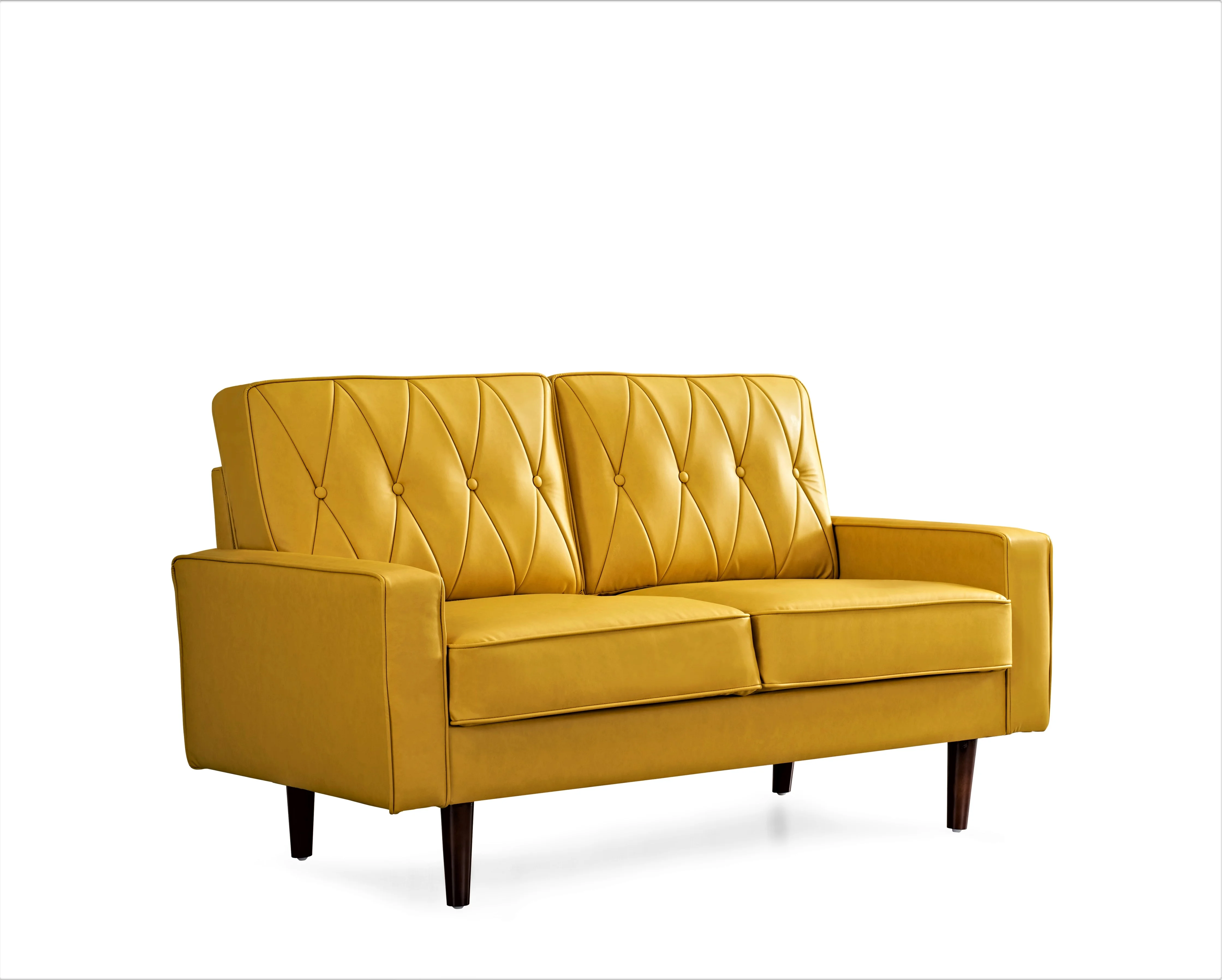 Uspridefurniture Acire 57.5" Faux Leather Cushion Back Loveseat, Mustard Yellow