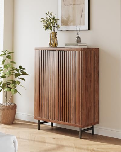 LITTLE TREE 6-Tier Shoe Cabinet with Doors for Up to 24 Pairs, Large Wooden Shoe Storage Cabinet with Adjustable Shelves, Retro Freestanding Shoe Organizer Cabinet for Entryway, Hallway, Dark Walnut