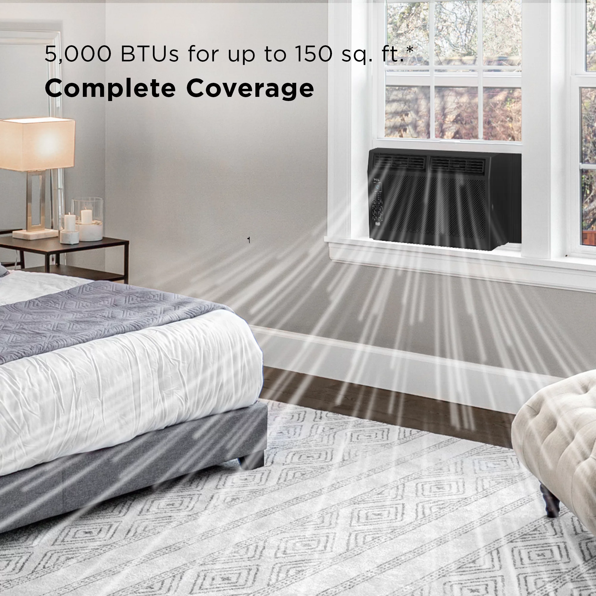 TCL 5,000 BTU Window Air Conditioner, 150 sq. ft., LED Display, Included Remote, Black, W5W3M-B