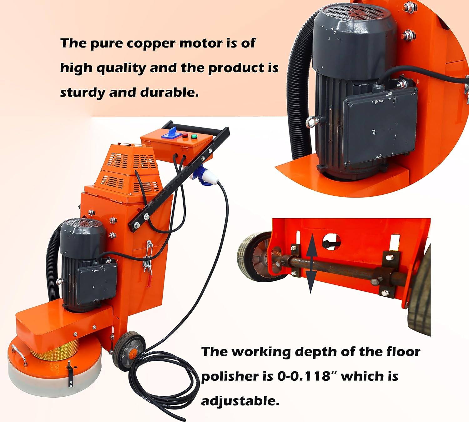 Concrete Floor Grinder Cement Ground Grinder Grinding Epoxy Floor Paint and Cement Floor Polishing Dust-free Grinder Inside Dust Suction Fan 220V
