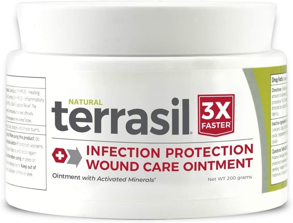 Terrasil Wound Care Ointment - 3X Faster Healing; Natural Infection Protection for Bed Sores, Pressure Sores, Diabetic Wounds, Foot and Leg Ulcers, Cuts, Scrapes, Burns -200gm Jar