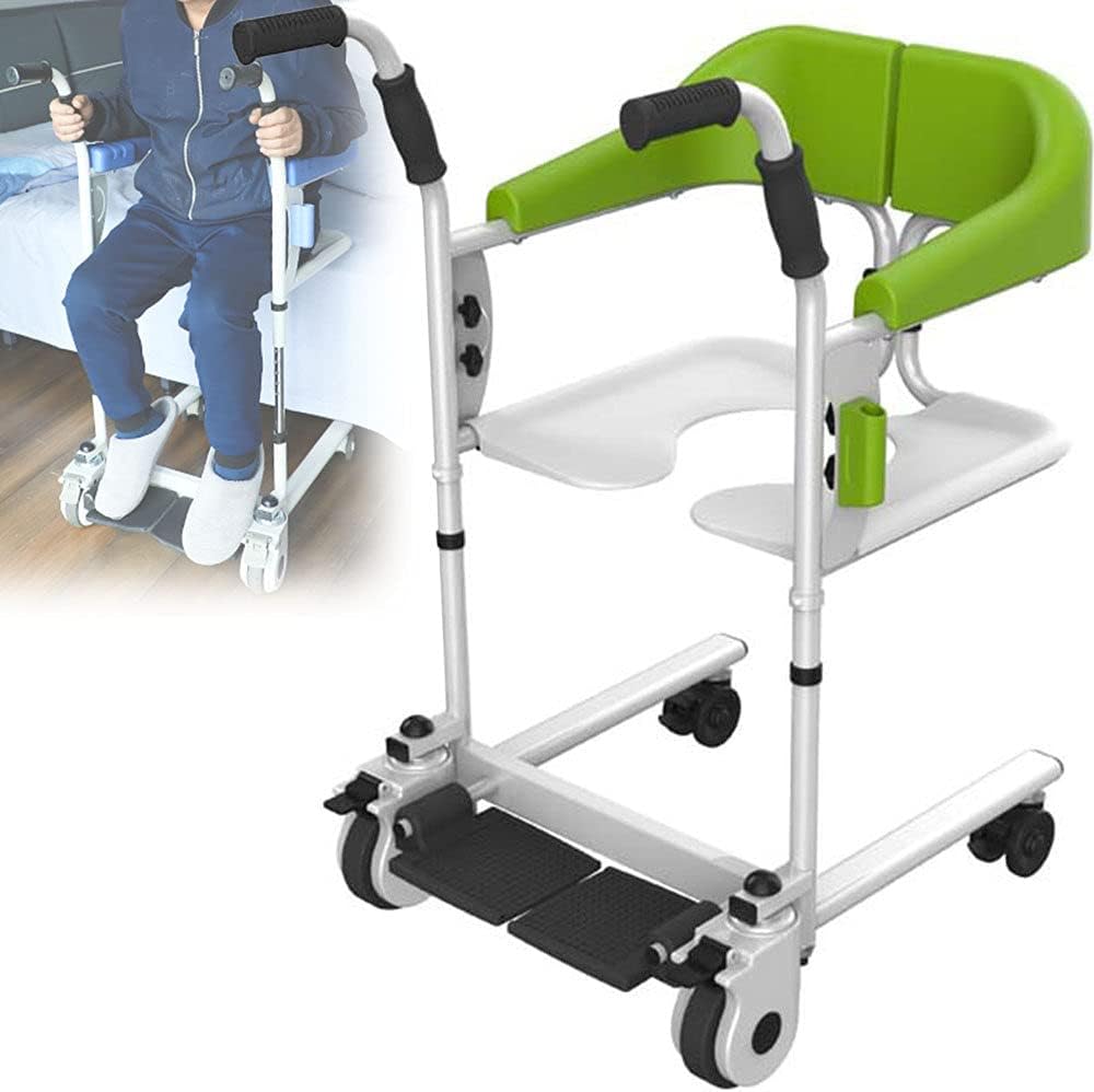 KOHARA Patient Moving Chair Handicapped Elderly Bath Chair Easy Transfer to Toilet and Bathroom, with Removable Cushion and Commode, Multi-Function Patient Wheelchair,Brown