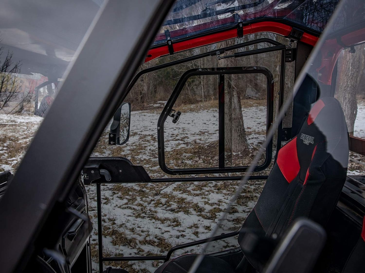 SuperATV Cab Enclosure Doors for Polaris General 1000/XP 1000 (See Fitment)- Lightly Tinted Scratch Resistant Polycarbonate- 250x Stronger Than Glass - Side Mirrors Included - Built In Sliding Window