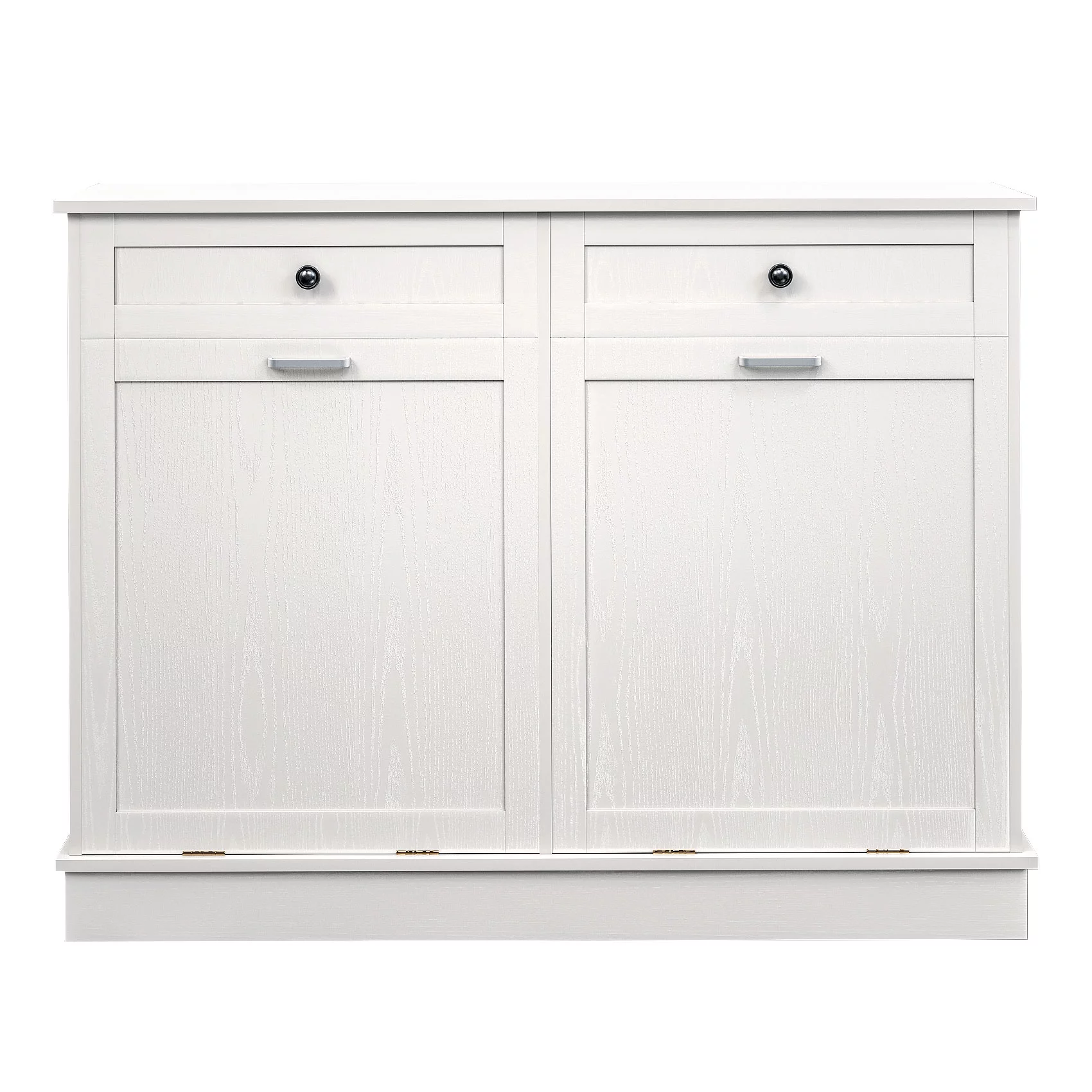 TC-HOMENY Dual Tilt Out Trash Cabinet, Trash Can with Countertop and Drawer, Free Standing Trash Can Cabinets with Lid Support Hinge, Recycling Cabinet Free Standing For Kitchen, Laundry Room, White