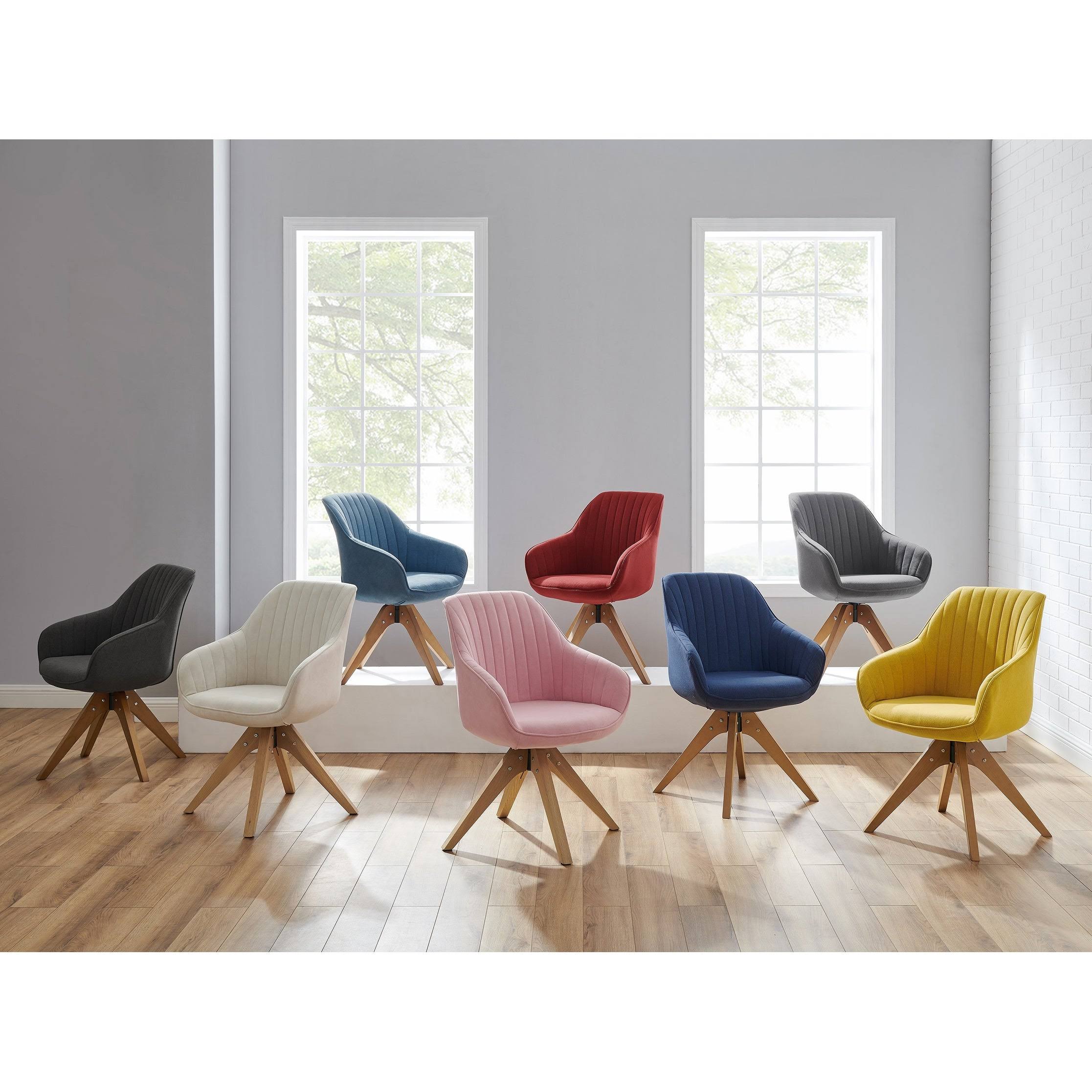 Art Leon Arthur Blue Fabric Mid-Century Swivel Office Accent Arm Chair with Wood Legs