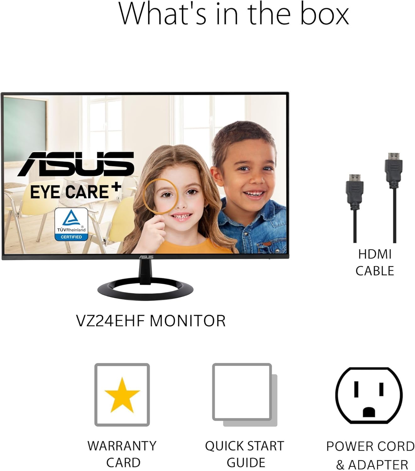ASUS 27” (27-inch viewable) Eye Care Monitor (VZ27EHF) - Full HD (1920 x 1080), IPS, 100Hz, 1ms, Frameless, Adaptive-Sync, HDMI, Low Blue Light, Flicker Free, Ultra-Slim profile, 3 year warranty