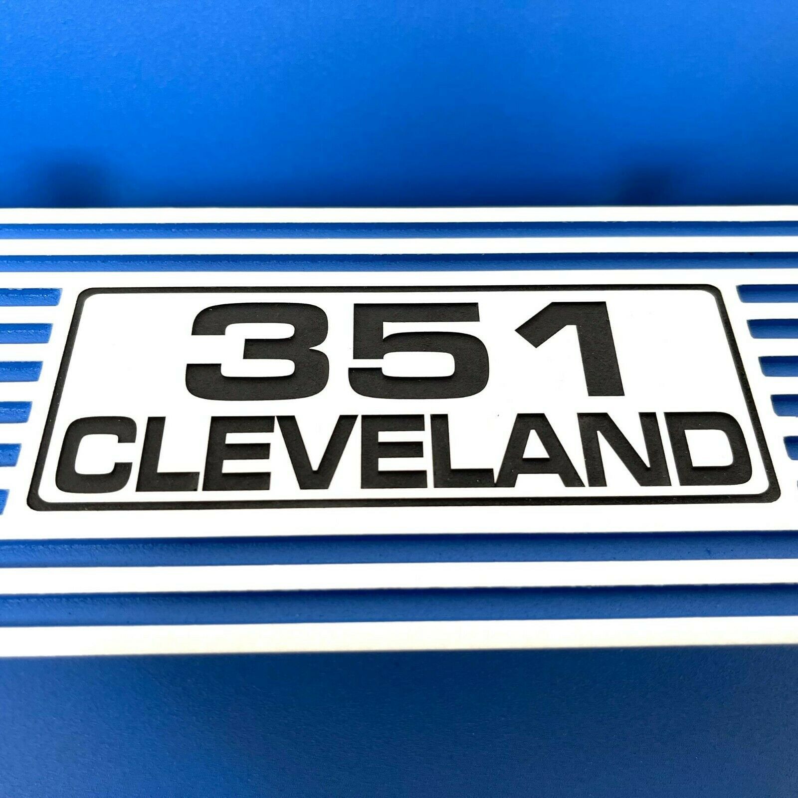 Ford 351 Cleveland Valve Covers - 351 Cleveland Engraved Logo - Blue - Ansen USA