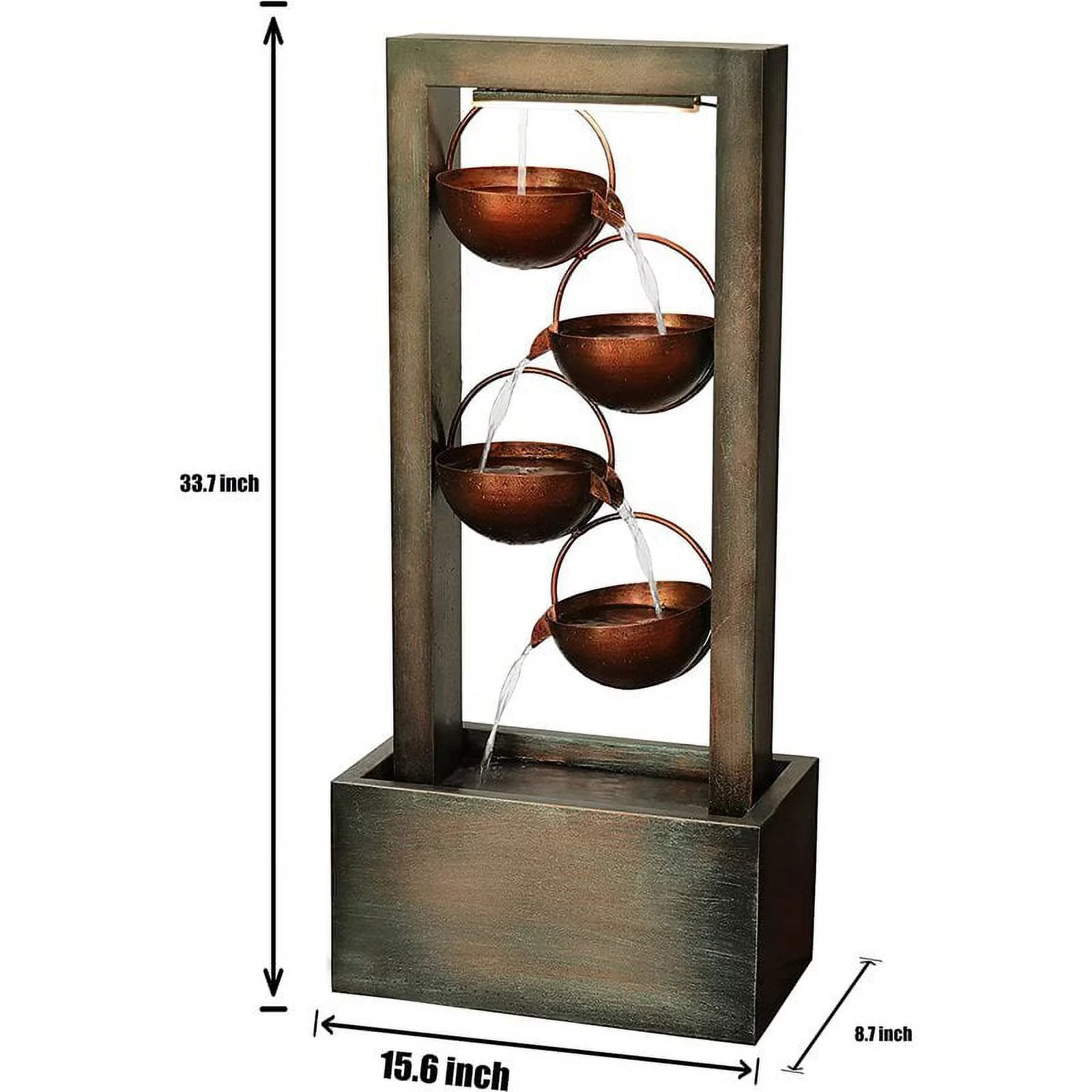4-Tier Outdoor Modern Polyresin Fountain Floor Standing Cascading Garden Water Fountain with LED Lighting Natural Look Decor for Yard, Floor Patio, Backyard and Home Art