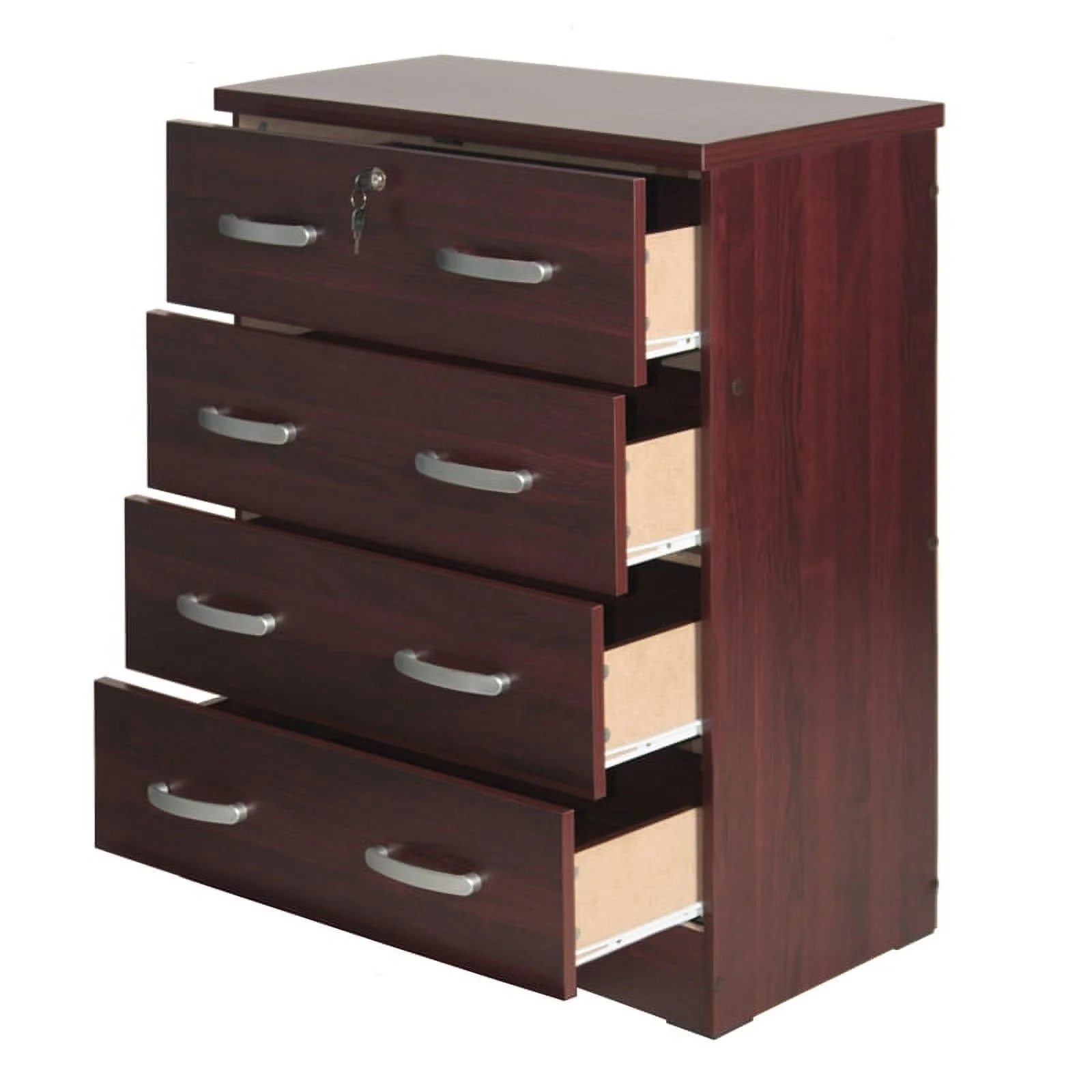 Home Square 2-Piece Set with Dresser with Lock 2-Drawer Nightstand in Mahogany