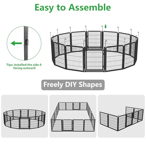 Dog Playpen Outdoor with Low Threshold Full Gate, 32" Height 10 Panels Large Dog Fence Outdoor for Yard, Heavy Duty Pet Playpen Metal Play Pen Portable Fence for RV Camping, Yard