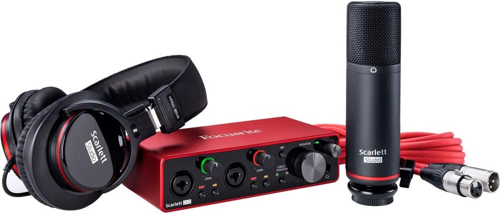Focusrite Scarlett 2i2 Studio 3rd Gen 2-in, 2-out USB Audio Interface with Microphone & Headphones, MBS5000 Boom Arm with XLR Cable & Kellopy Pop Filter Bundle