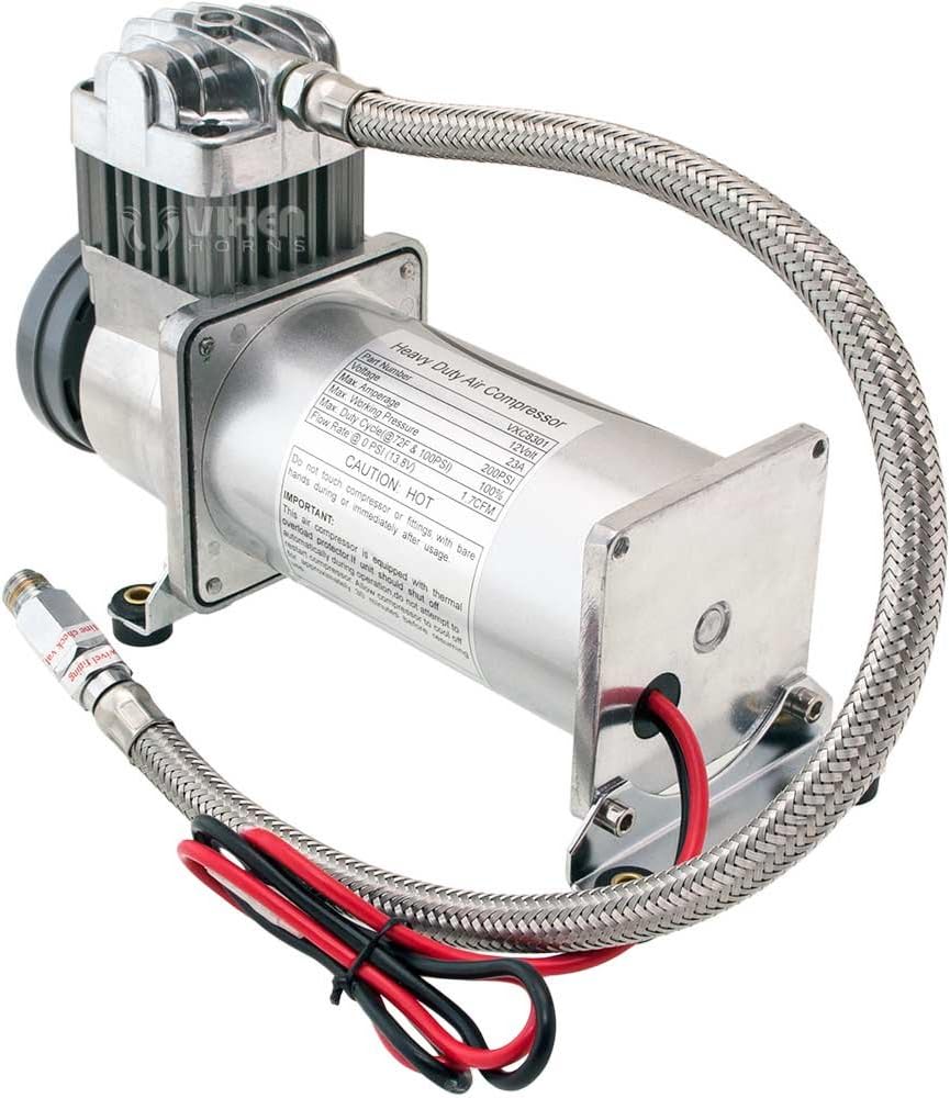 Vixen Horns Octopod Train Horn Kit for Trucks/Car/Semi.Complete Onboard System-Dual 200psi Air Compressor,5 Gallon Tank,8 Trumpets.Super Loud dB.Fits Vehicles Like Pickup/Jeep/RV 12v VXO8350DP/8124XC