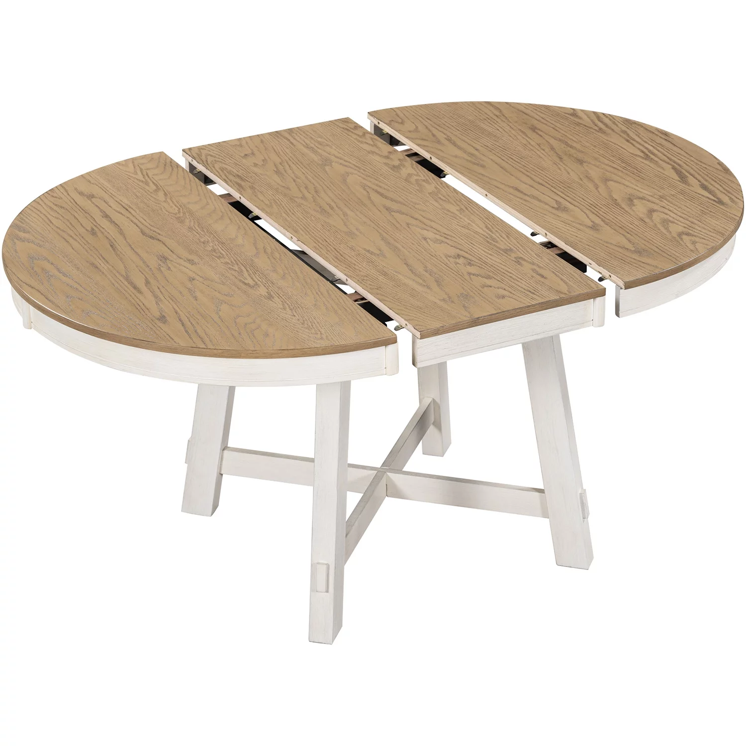 Churanty 5 Piece Farmhouse Dining Table Set Wood Round Extendable Dining Table and 4 Upholstered Dining Chairs,Oak Natural Wood + Antique White