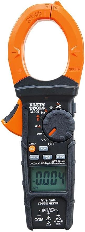 Klein Tools CL900 Digital Clamp Meter, Auto Ranging TRMS, AC/DC Voltage/Current, 2000A, LoZ , Continuity, Frequency, NCVT, Temp, More, 1000V